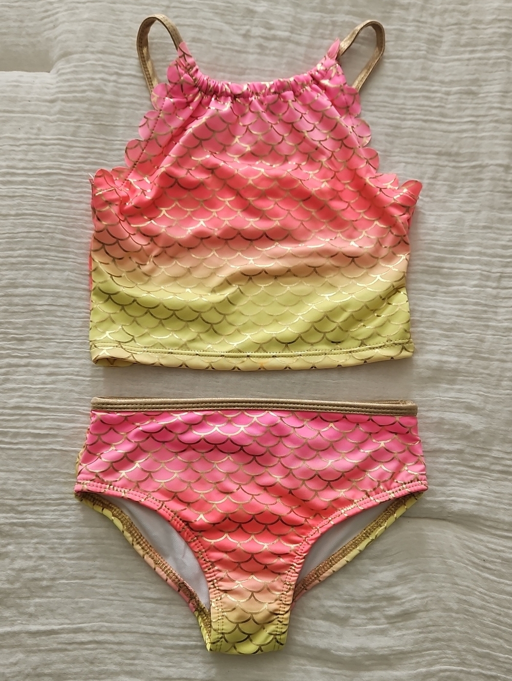 Girls Ombre Mermaid Scale Tankini Set - Pink & Yellow Size 5/6